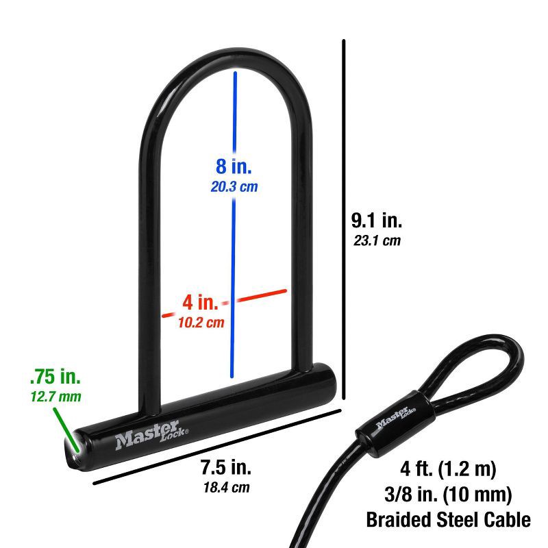 slide 4 of 7, Master Lock 7.25" U Lock with Looped End Cable, 1 ct