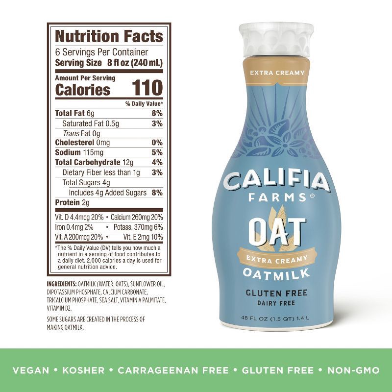 slide 5 of 6, Califia Farms Extra Creamy Oat Milk - 48 fl oz, 48 fl oz