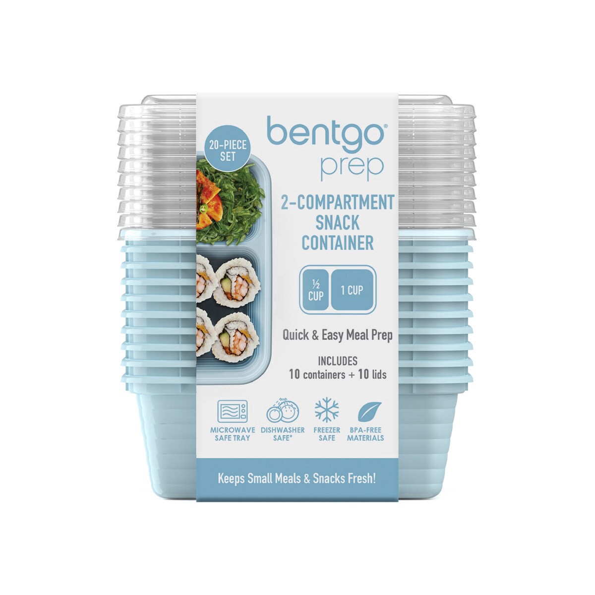 slide 16 of 29, Bentgo Prep - 2-Compartment Snack Containers with Custom-Fit Lids - Sky, 1 ct