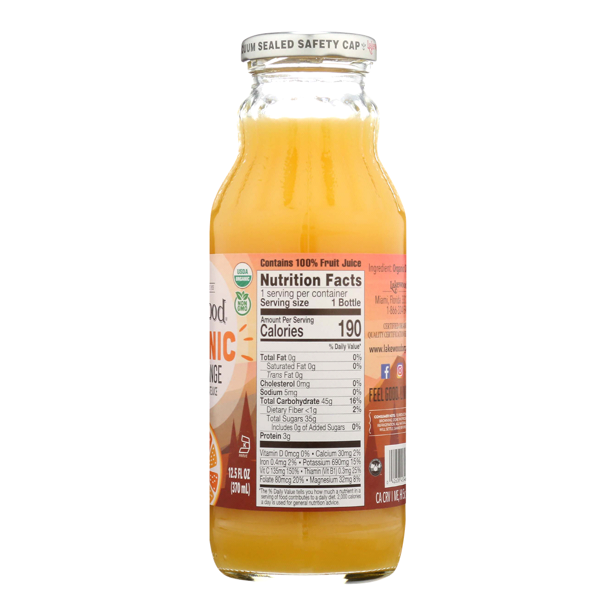 slide 5 of 5, Lakewood Organic Pure Fruit Juice No Sugar Added Orange, 12.5 fl oz