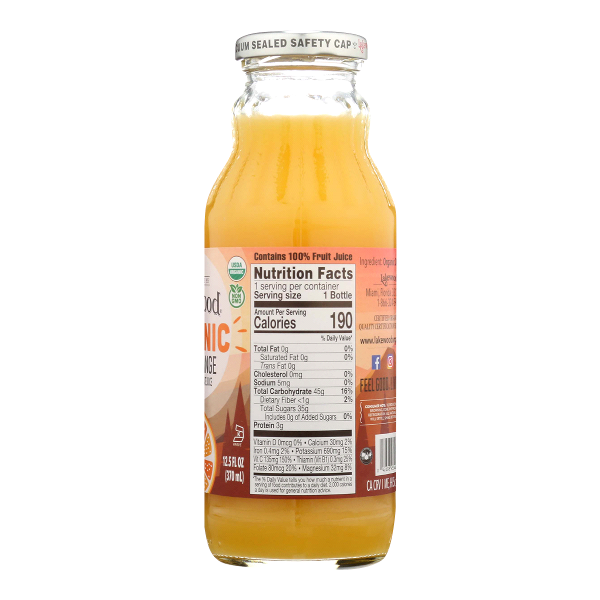 slide 4 of 5, Lakewood Organic Pure Fruit Juice No Sugar Added Orange - 12.5 fl oz, 12.5 fl oz