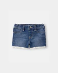 Oshkosh Baby Girl Eyelet Trim Denim Shorts - Dark Wash Blue 24M