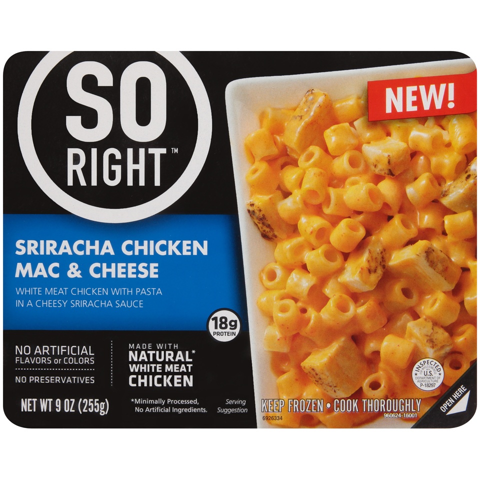 slide 1 of 1, So Right Sriracha Chicken Mac & Cheese, 9 oz