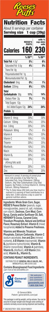 slide 3 of 13, Reese's Puffs, Chocolatey Peanut Butter Cereal, 11.5 OZ Box, 11.5 oz