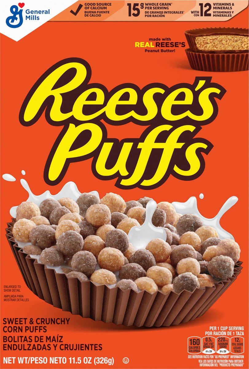 slide 11 of 13, Reese's Puffs, Chocolatey Peanut Butter Cereal, 11.5 OZ Box, 11.5 oz