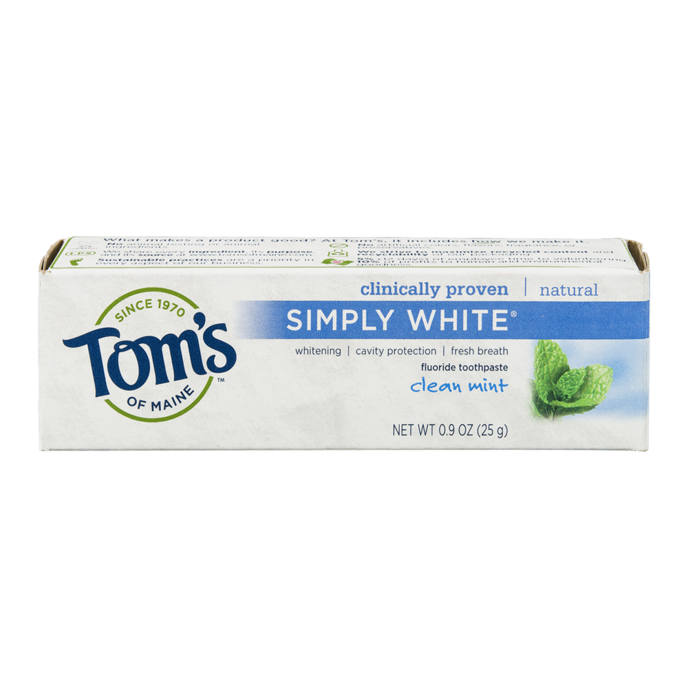 slide 1 of 1, Tom's of Maine Simply White Fluoride Toothpaste Clean Mint, 0.9 oz