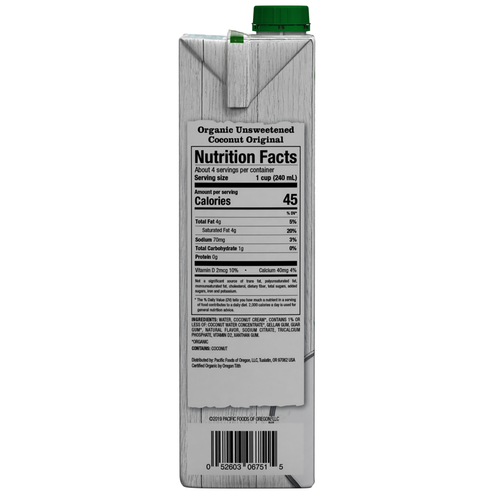 slide 4 of 5, Pacific Foods Organic Unsweetened Coconut Milk, Plant Based Milk, 32 oz Carton, 32 oz