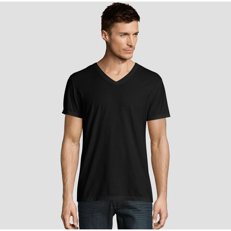 slide 1 of 1, Hanes Premium Men's Short Sleeve Black Label V-Neck T-Shirt - Black XL, 1 ct