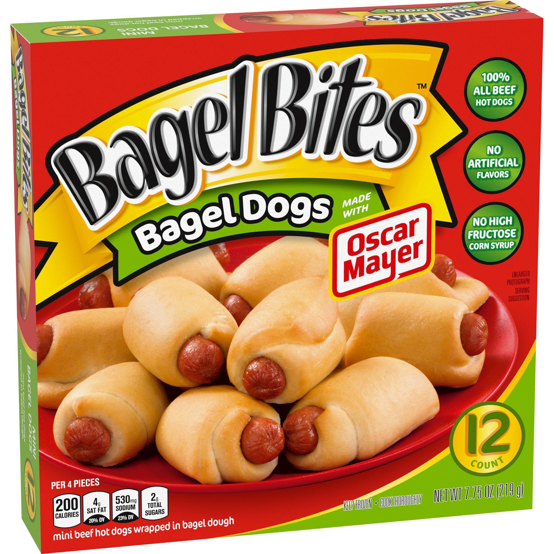 slide 3 of 9, Bagel Bites Bagel Dogs with Oscar Mayer Frozen Snacks, 12 ct Box, 