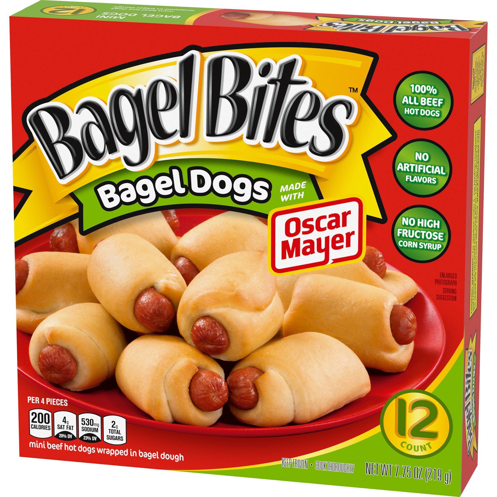 slide 2 of 9, Bagel Bites Bagel Dogs with Oscar Mayer Frozen Snacks, 12 ct Box, 
