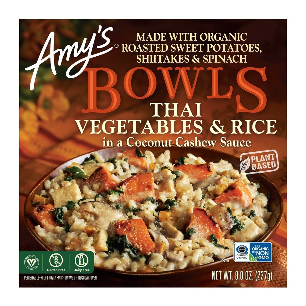 slide 3 of 3, Amy's Frozen Thai Vegetables & Rice Bowl, 8 oz