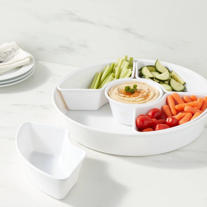 slide 2 of 3, 6pc Melamine 5-Section Serving Platter White - Threshold™: Divided Tray, Veggie & Serving Dish, Dishwasher Safe, 6 ct