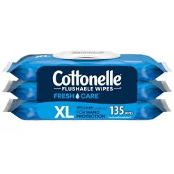 Cottonelle XL Flushable Wet Wipes, 3 Flip-Top Packs, 45 Wipes Per Pack (135 Total Wipes)