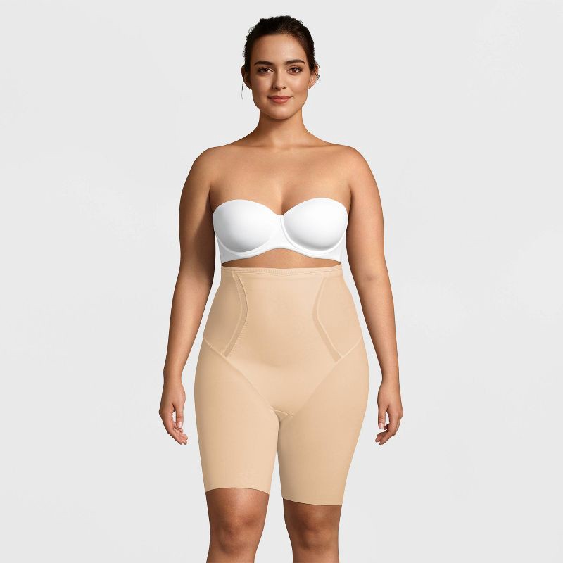 slide 3 of 6, Maidenform Women's Shapewear High Waist Firm Thigh Slimmer Shaping Shorts SE5001 - Beige 3XL: Nylon Spandex Blend, Medium Control, 1 ct