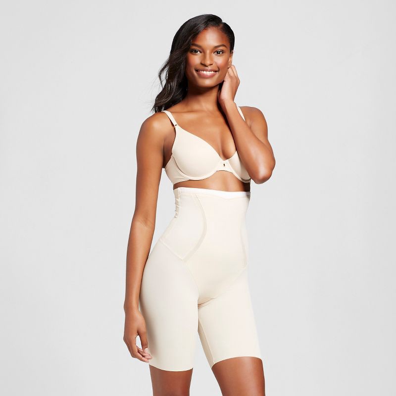 slide 1 of 6, Maidenform Women's Shapewear High Waist Firm Thigh Slimmer Shaping Shorts SE5001 - Beige 3XL: Nylon Spandex Blend, Medium Control, 1 ct