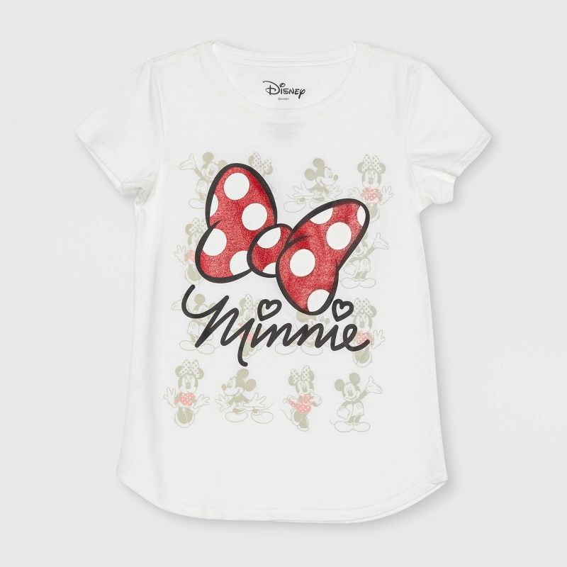 slide 1 of 2, Girls' Minnie Mouse Bow Short Sleeve Graphic T-Shirt - Off-White XS, 1 ct