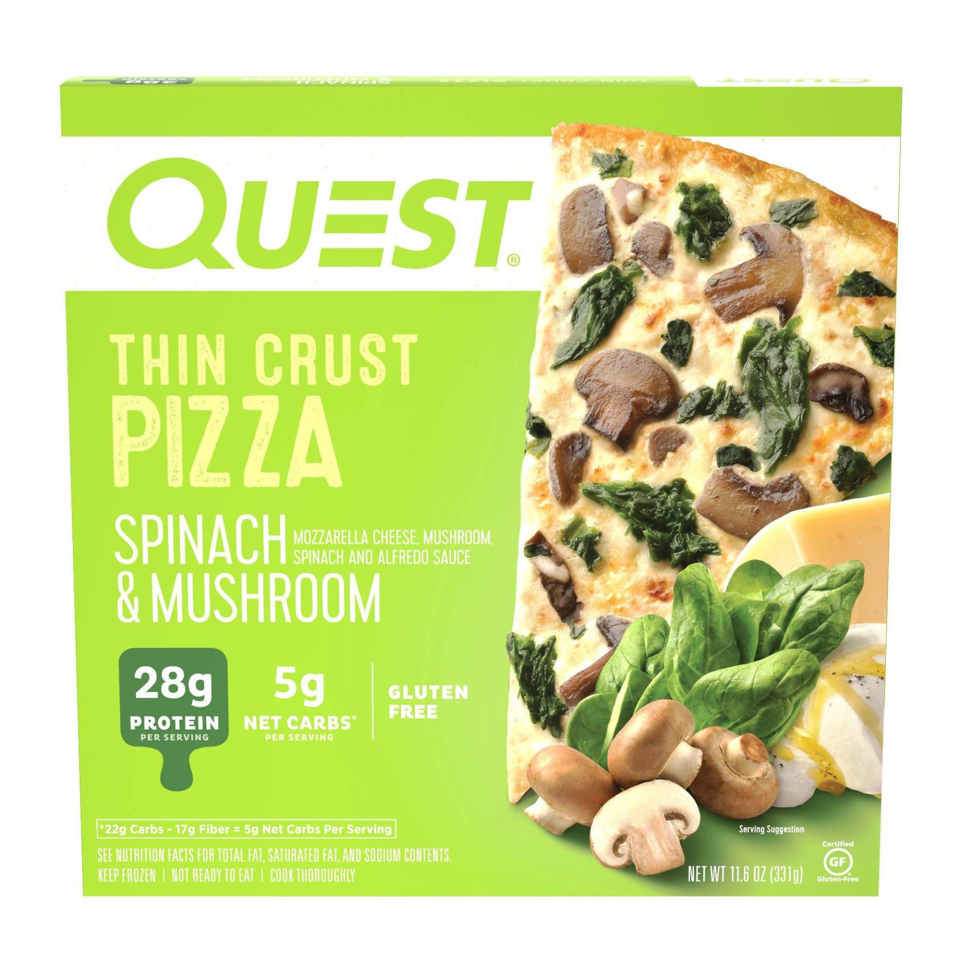 slide 1 of 1, Quest Thin Crust Spinach and Mushroom Frozen Pizza, 11 oz