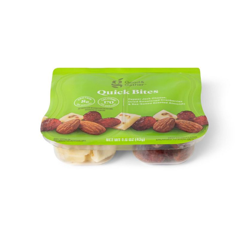 slide 3 of 4, Quick Bites Pepper Jack Cheese, Dried Sweetened Cranberries & Sea-Salted Roasted Almonds - 4.5oz/3ct - Good & Gather™, 3 ct; 4.5 oz