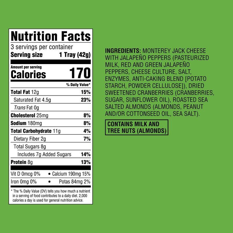 slide 4 of 4, Quick Bites Pepper Jack Cheese, Dried Sweetened Cranberries & Sea-Salted Roasted Almonds - 4.5oz/3ct - Good & Gather™, 3 ct; 4.5 oz