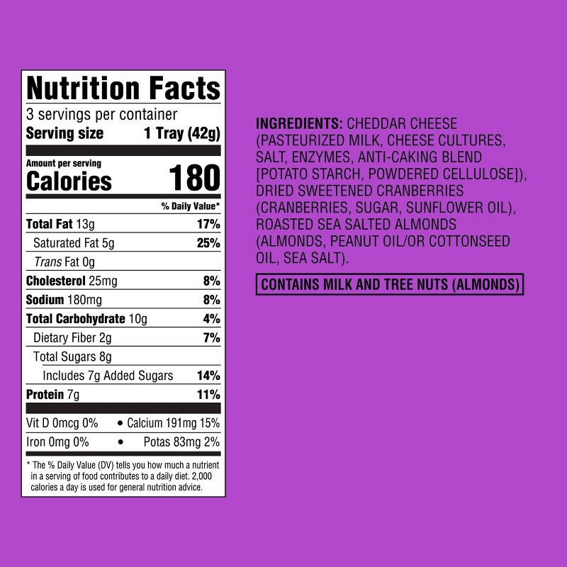 slide 4 of 4, Quick Bites White Cheddar Cheese, Dried Sweetened Cranberries & Sea-Salted Roasted Almonds - 4.5oz/3ct - Good & Gather™, 3 ct; 4.5 oz