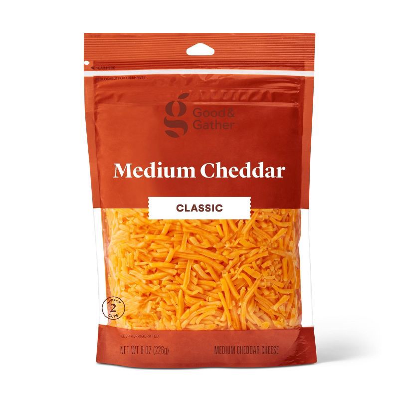 slide 1 of 3, Shredded Medium Cheddar Cheese - 8oz - Good & Gather™, 8 oz