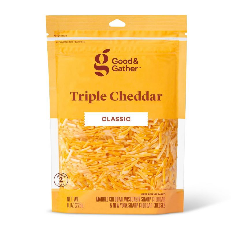 slide 1 of 3, Shredded Triple Cheddar Cheese - 8oz - Good & Gather™, 8 oz