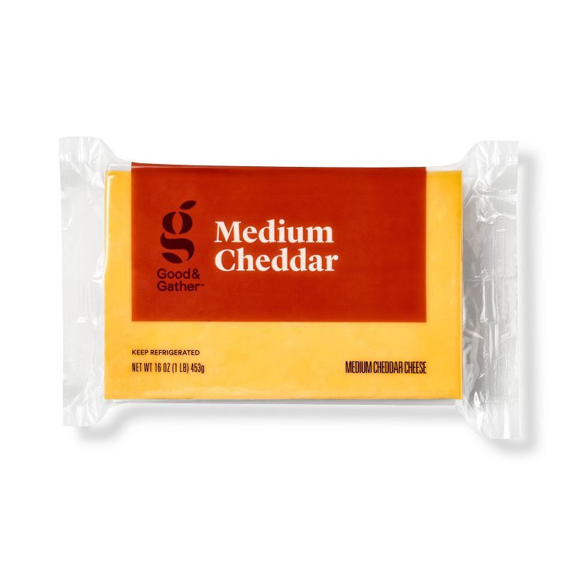 slide 1 of 3, Medium Cheddar Cheese - 16oz - Good & Gather™, 16 oz