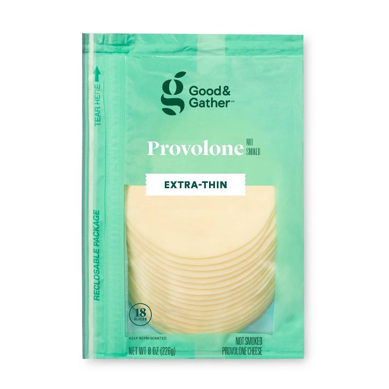 slide 1 of 3, Extra-Thin Provolone Deli Sliced Cheese - 8oz/18 slices - Good & Gather™, 8 oz