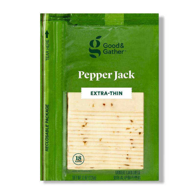 slide 1 of 3, Extra-Thin Pepper Jack Deli Sliced Cheese - 8oz/18 slices - Good & Gather™, 8 oz
