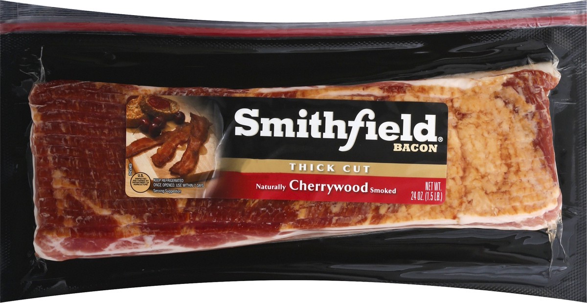 slide 5 of 9, Smithfield Cherrywood 24oz Thick Sliced Bacon, 24 oz