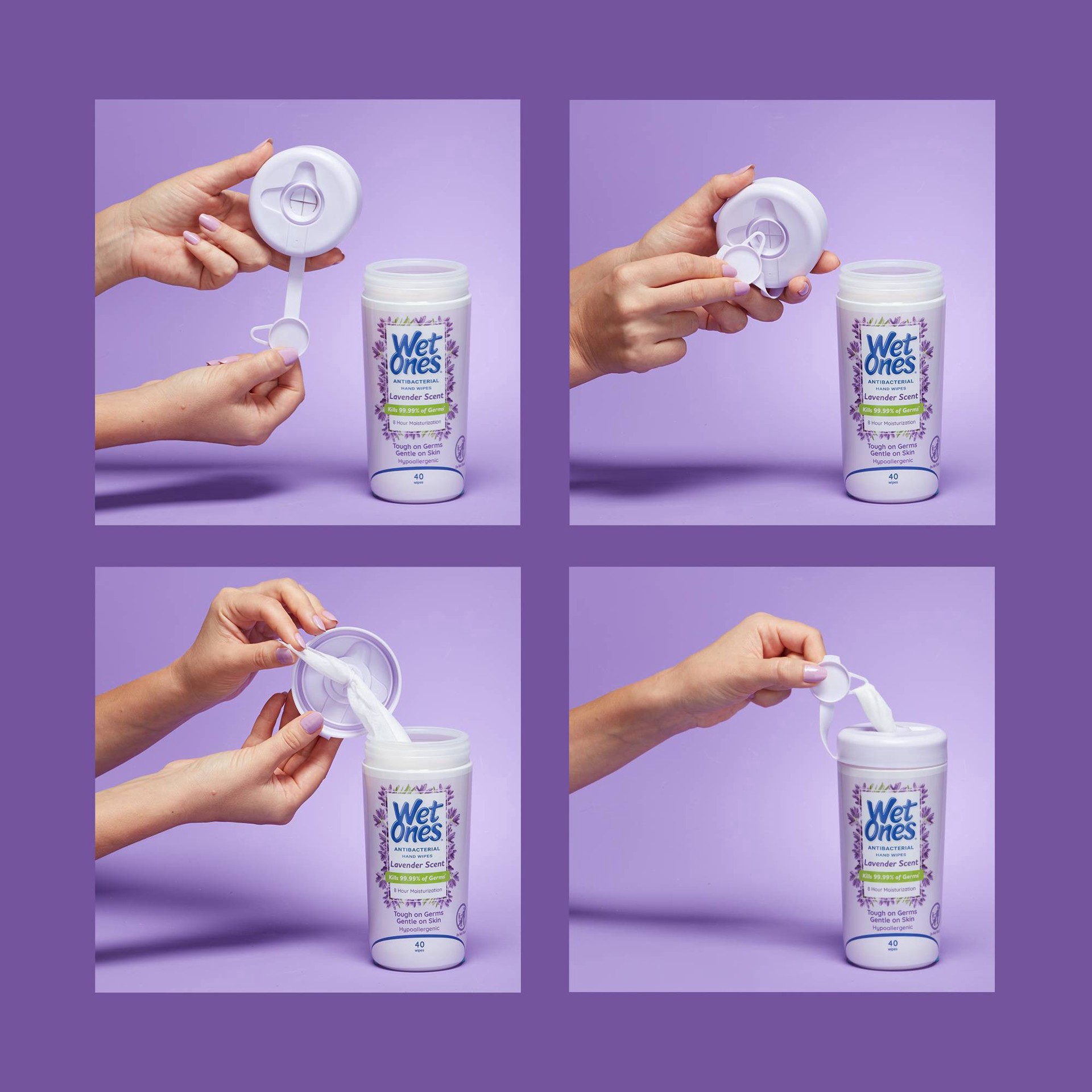 slide 6 of 7, Wet Ones Antibacterial Lavender Scent Hand Wipes 40 Each, 40 ct