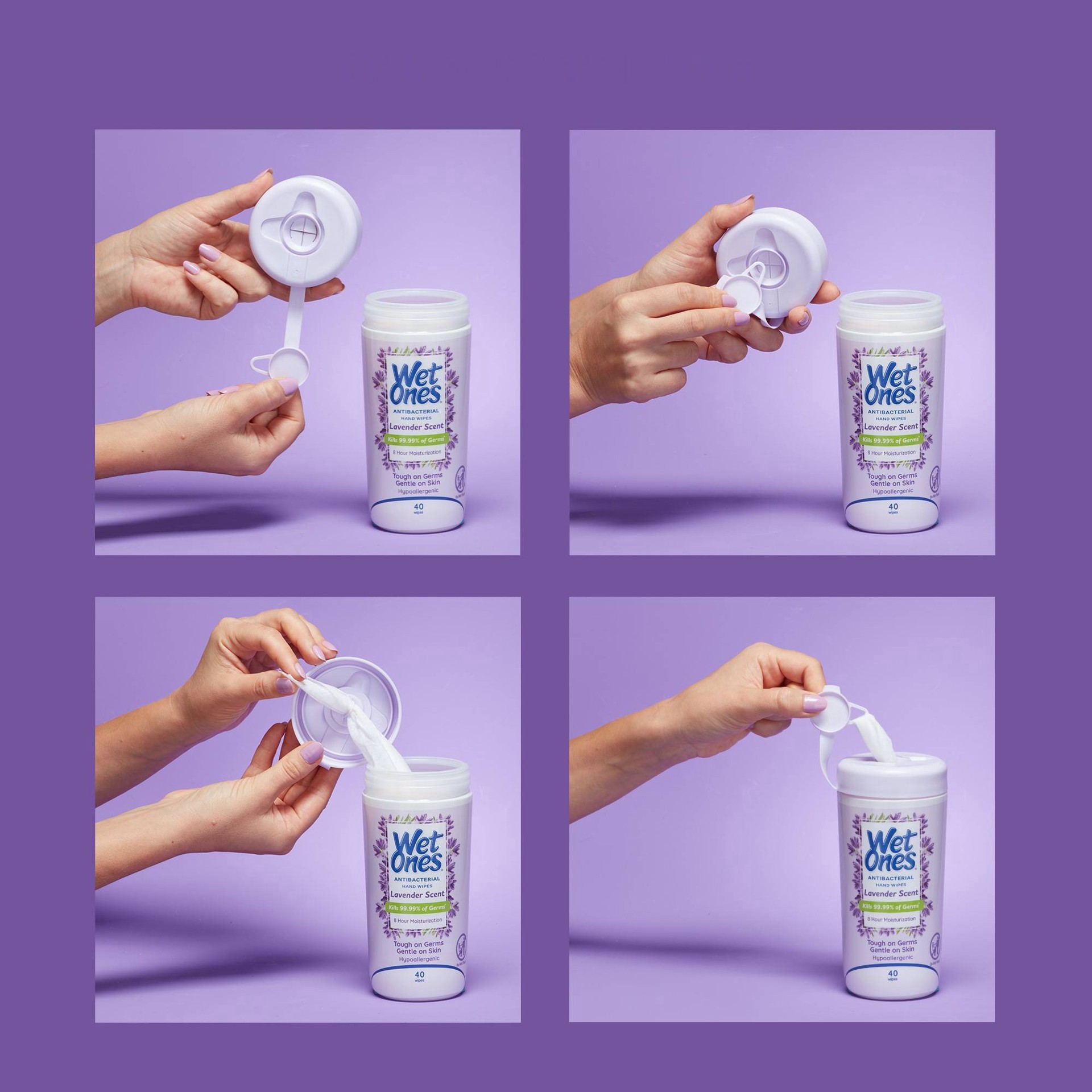 slide 3 of 7, Wet Ones Antibacterial Lavender Scent Hand Wipes 40 Each, 40 ct