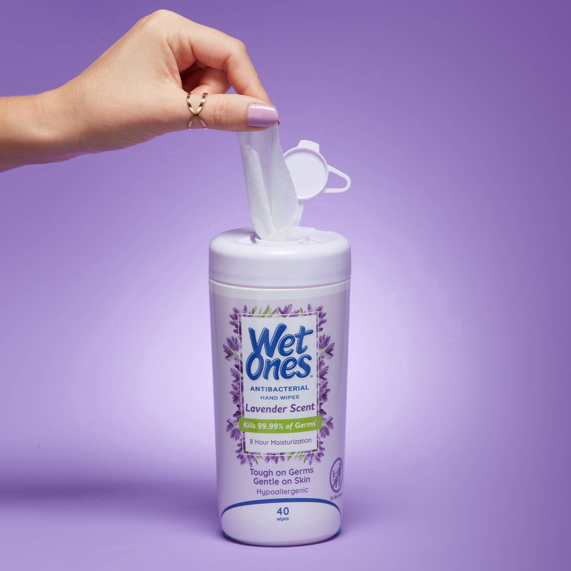 slide 7 of 7, Wet Ones Antibacterial Lavender Scent Hand Wipes 40 Each, 40 ct