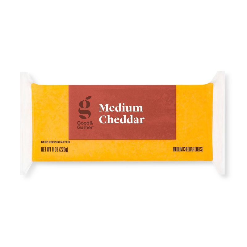 slide 1 of 3, Medium Cheddar Cheese - 8oz - Good & Gather™, 8 oz