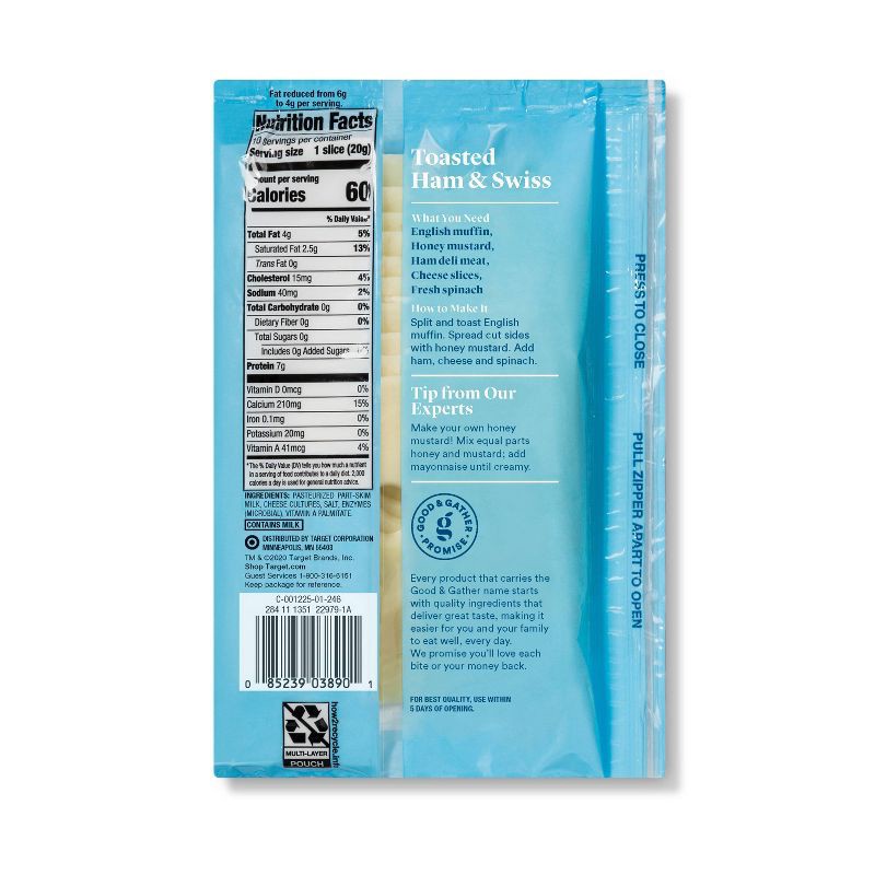 slide 2 of 3, Reduced Fat Swiss Deli Sliced Cheese - 7oz/10 slices - Good & Gather™, 7 oz