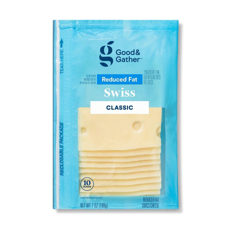 slide 1 of 3, Reduced Fat Swiss Deli Sliced Cheese - 7oz/10 slices - Good & Gather™, 7 oz