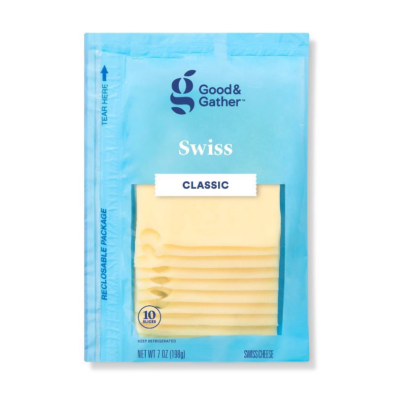 slide 1 of 3, Swiss Deli Sliced Cheese - 7oz/10 slices - Good & Gather™, 7 oz