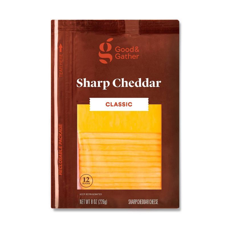 slide 1 of 3, Sharp Cheddar Deli Sliced Cheese - 8oz/12 slices - Good & Gather™, 8 oz