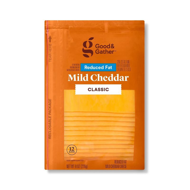 slide 1 of 3, Reduced Fat Mild Cheddar Deli Sliced Cheese - 8oz/12 slices - Good & Gather™, 8 oz