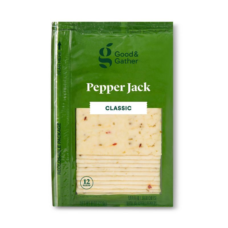 slide 1 of 3, Pepper Jack Deli Sliced Cheese - 8oz/12 slices - Good & Gather™, 8 oz