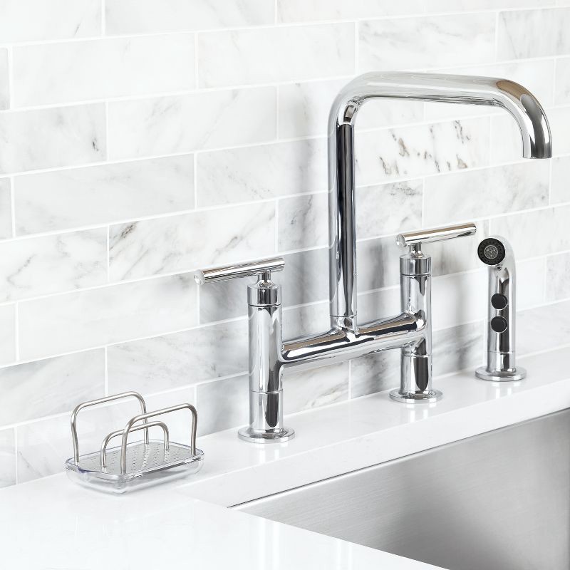 slide 4 of 5, OXO Stainless Steel Sink Sponge Holder: Kitchen Caddy, Light Silver, Spot Clean, 4.25" Width, Lifetime Warranty, 1 ct