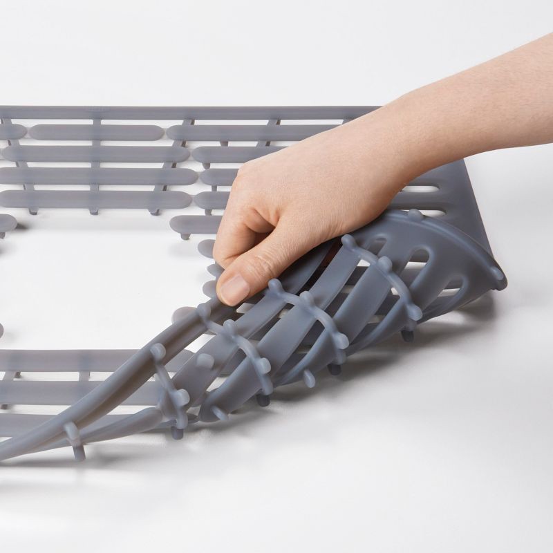 slide 6 of 8, OXO 11.3" x 12.8" Silicone Sink Mat Gray: Kitchen Sink Protector & Dish Drying Mat, Machine Washable, 1 ct