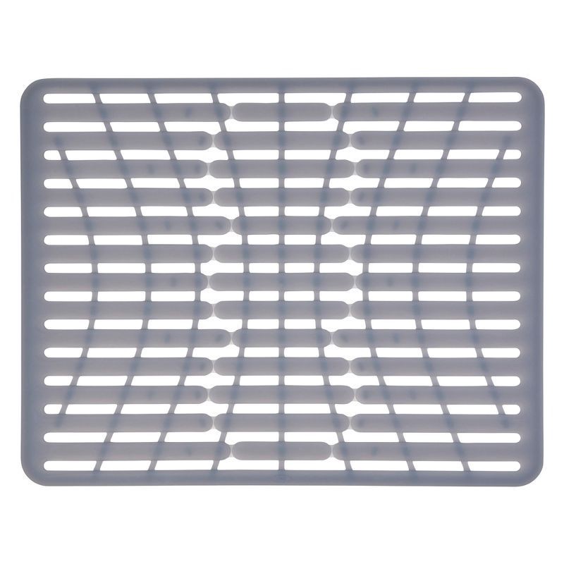 slide 1 of 6, OXO 16.3" x 12.8" Silicone Sink Mat Gray: Kitchen Sink Protector & Dish Drying Rack, 1 ct