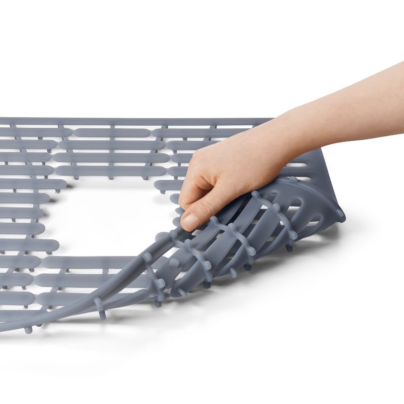 slide 5 of 6, OXO 16.3" x 12.8" Silicone Sink Mat Gray: Kitchen Sink Protector & Dish Drying Rack, 1 ct
