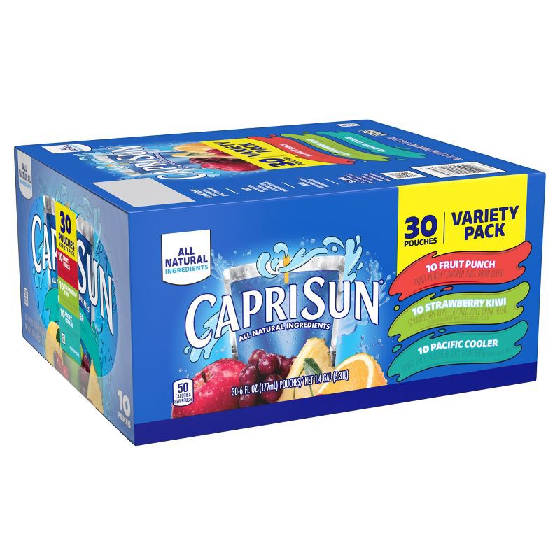 slide 8 of 8, Capri Sun Fruit Punch Strawberry Kiwi Pacific Cooler Variety Pack Juice Boxes - 30pk/6 fl oz Pouches, 30 ct; 6 fl oz