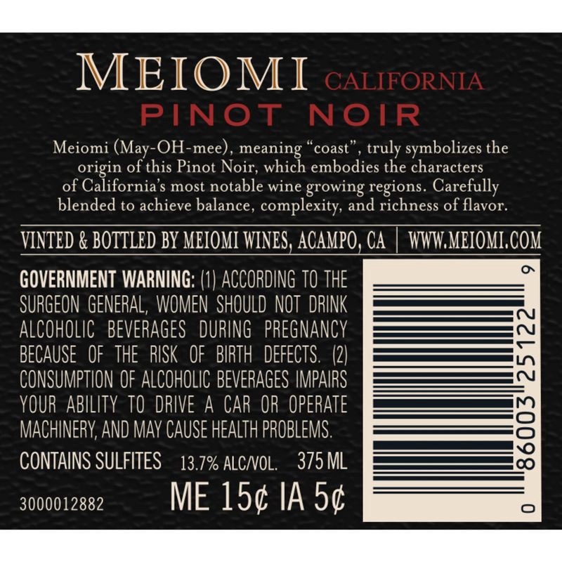 slide 15 of 16, Meiomi Pinot Noir Red Wine - 375ml Half Bottle, 375 ml