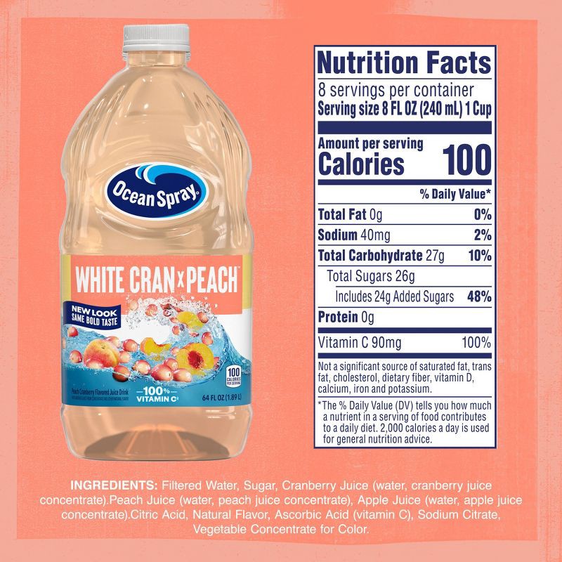 slide 3 of 9, Ocean Spray White Cran-Peach Juice Drink - 64 fl oz Bottle, 64 fl oz