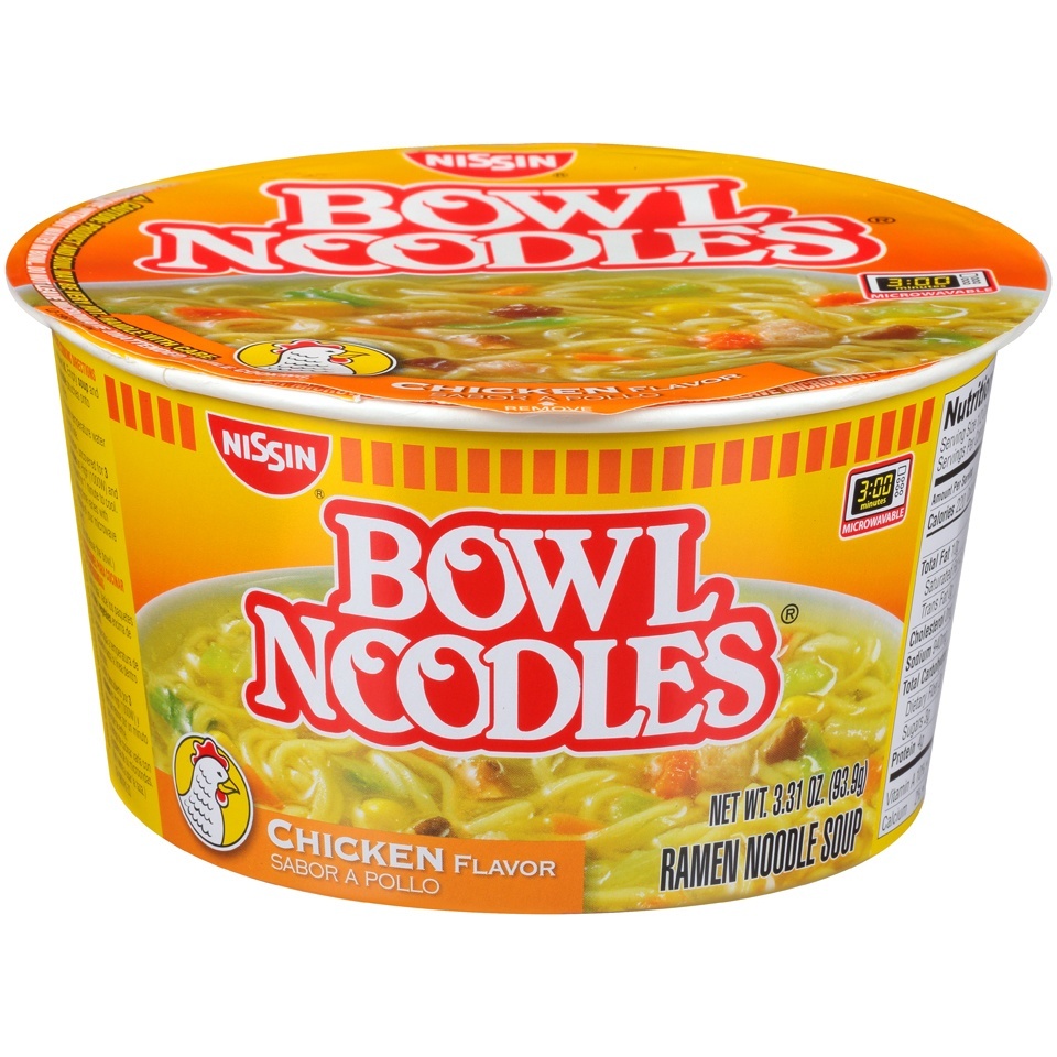 slide 1 of 1, Nissin Bowl Noodles Chicken Flavor Ramen Noodle Soup, 3.31 oz