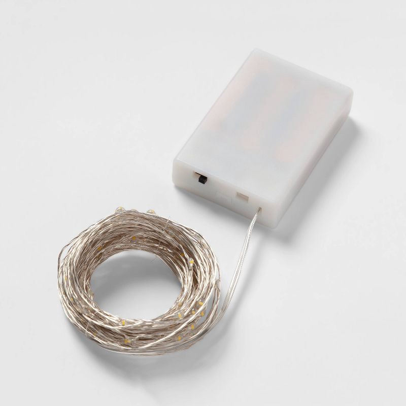 slide 2 of 5, 90ct Extended LED Fairy Light Silver - Room Essentials™: 12" Cord, USB & Battery Powered, Indoor Use, Timer Function, 90 ct