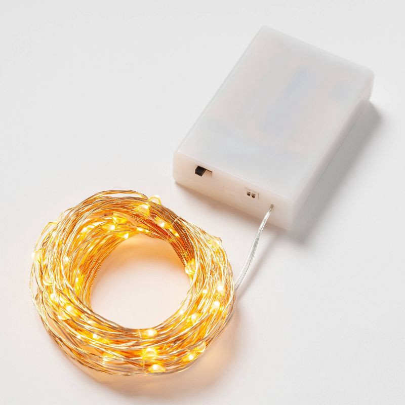 slide 3 of 3, 90ct Extended LED Fairy Light Brass - Room Essentials™: Indoor USB/Battery Operated, Timer Function, Modern Decor, 90 ct
